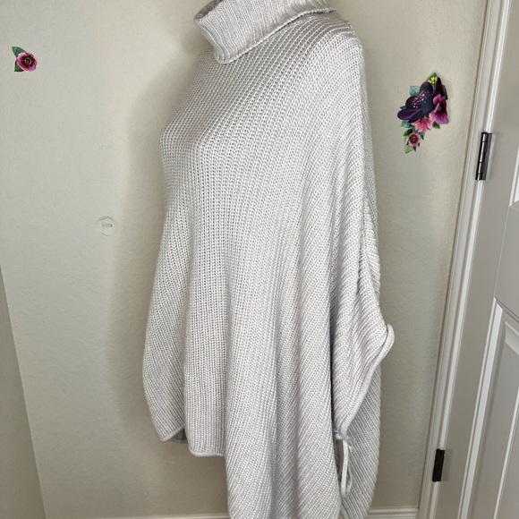 Loft Side Tie Turtleneck Poncho Oatmeal Color Oversized Sweater Side Ties Size S - Picture 1 of 14